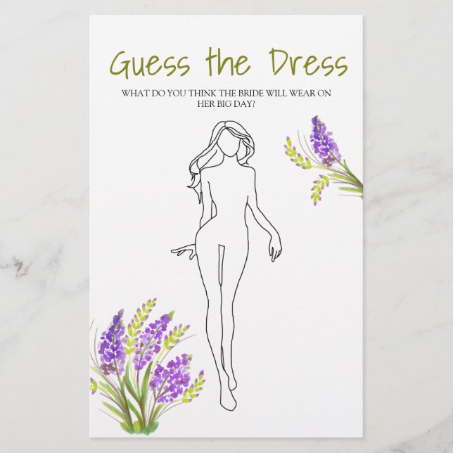 Bridal Shower Game Lavender Green Guess the Dress Flyer (Front)