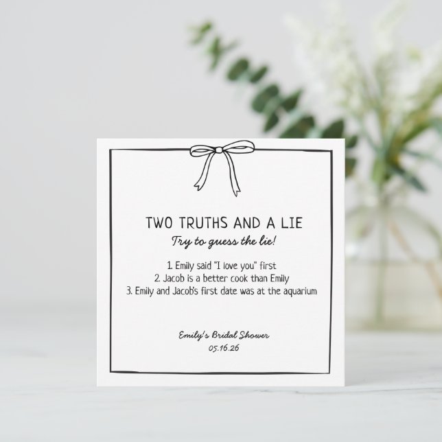 Bridal Shower Game "Two Truths and a Lie" Fun Fact Card (Standing Front)