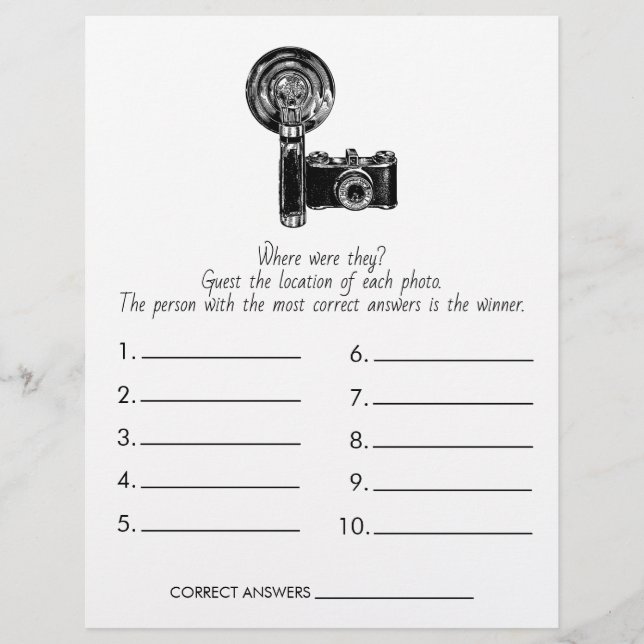 Bridal Shower Game Where Were They? Wedding Flyer (Front)