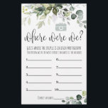 Bridal Shower Game Where Were We Card<br><div class="desc">Watercolor greenery template. Display 10 photos of the couple travelling and have the Guests guess where the couple is in each photograph. The person with the most correct answers is the winner!</div>