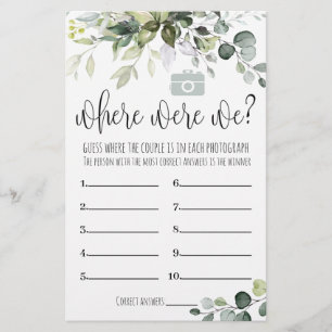 Bridal Shower Game Where Were We Card