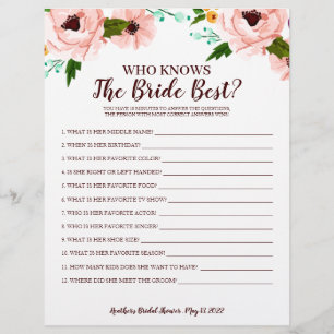 Bridal Shower Game Who Knows Bride Floral