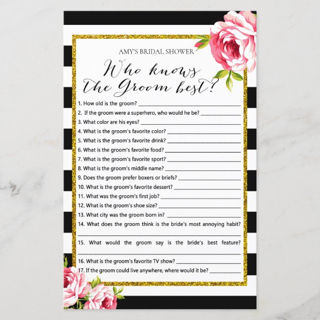 Bridal Shower Game - Who knows Groom Best (Front)