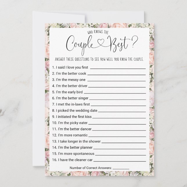 Bridal Shower Game Who Knows the Couple Best? Invitation (Front)