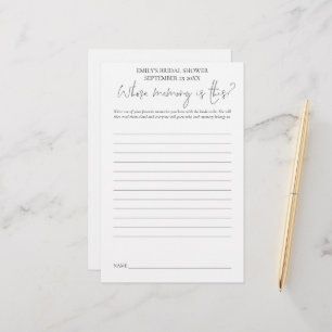 Bridal Shower Game Whose Memory Black Text White