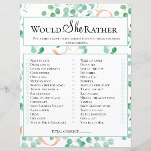 Bridal Shower Game Would She Rather Eucalyptus