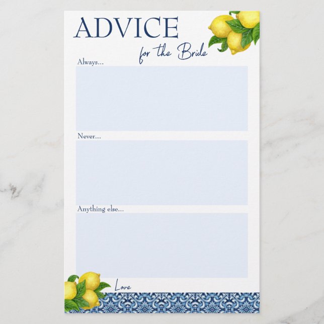 Bridal shower games advice for the bride card  (Front)