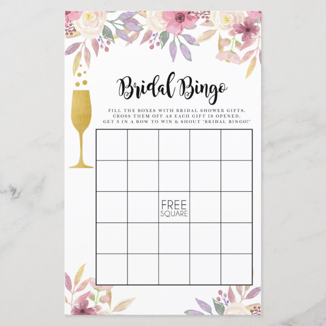 Bridal Shower Games Bingo Game Wedding Champagne (Front)