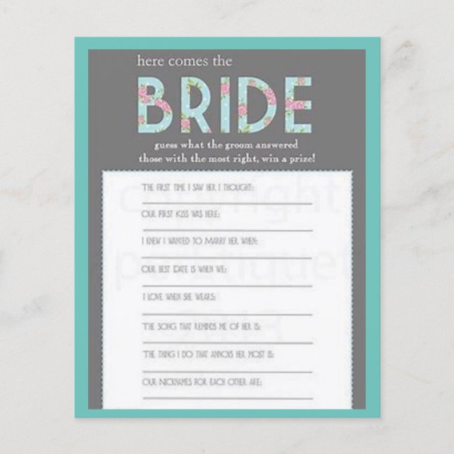 BRIDAL SHOWER GAMES FLYER (Front)