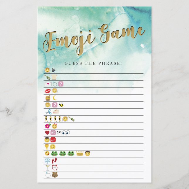 Bridal Shower Games Guess the Emoji Game Blue Gold (Front)