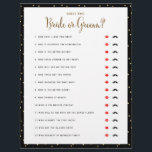 Bridal Shower Games Guess Who Bride or Groom Game<br><div class="desc">Simple black and white layout with gold polka dots, "Guess Who" questionnaire game with a red lips or black moustache to circle the answer. Make sure to ask the bride and groom the questions beforehand! Backer colour is customisable. Don't want to print your own bridal shower games, Use these flyers...</div>