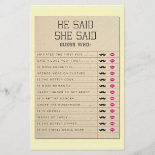 Bridal Shower Games He Said She Said Library Card