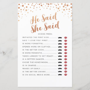 Bridal Shower Games He Said She Said Rose Gold