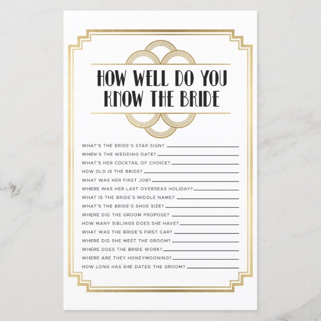 Bridal Shower Games How Well Do You Know Art Deco (Front)