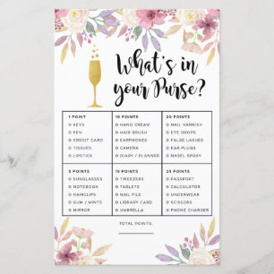 Bridal Shower Games What's In Your Purse Champagne