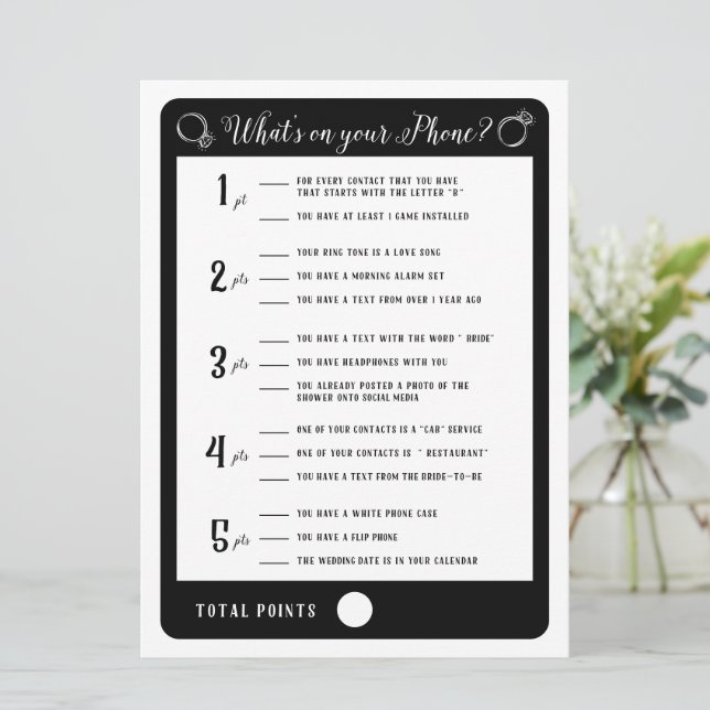 Bridal Shower Games What's on your phone Game Invitation (Standing Front)