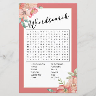 Bridal Shower Games Word Search Game Pink Floral