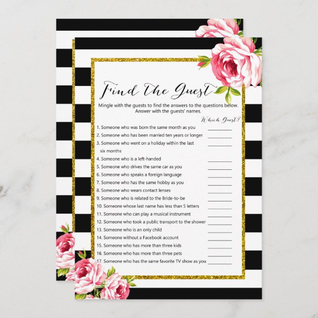 Bridal Shower Games x2 - Find Guest | Phrase Invitation (Front/Back)
