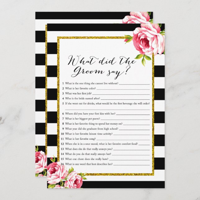 Bridal Shower Games x2 - Groom say | Bride Wore Invitation (Front/Back)