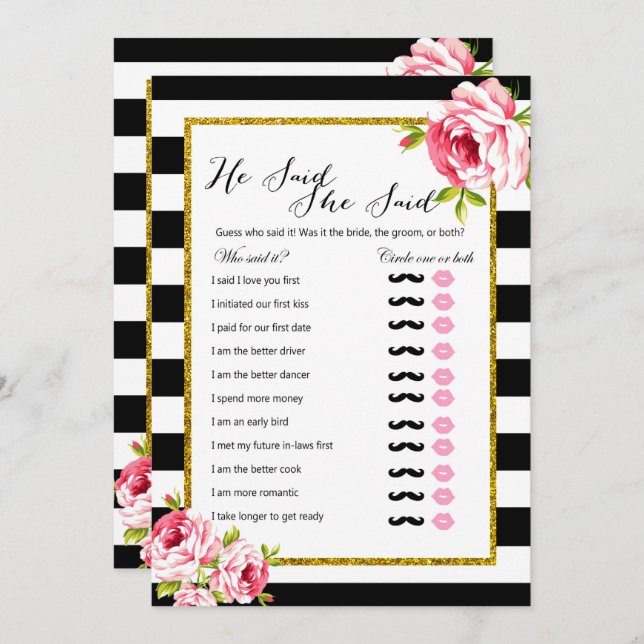 Bridal Shower Games x2 - Who Said | How Old Invitation (Front/Back)
