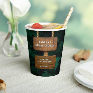 Bridal Shower Garden Leaves & Hanging Wood Design Paper Cups