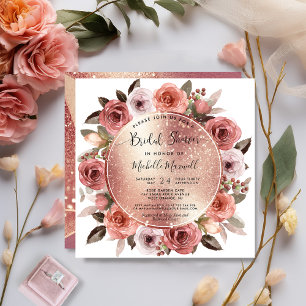 Bridal Shower, Geometrical Rose Gold, Blush Floral Invitation