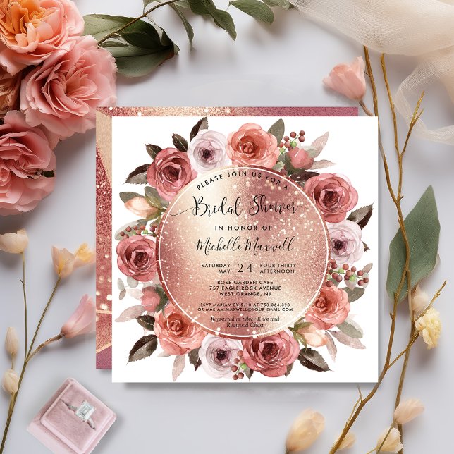 Bridal Shower, Geometrical Rose Gold, Blush Floral Invitation (Creator Uploaded)