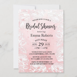Bridal Shower Girly Watercolor Rose Floral Invitation