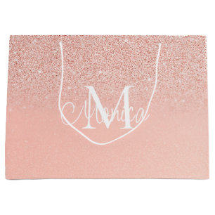 Bridal Shower Glitter Baby Pink Monogram Gift Bag
