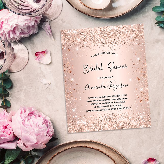 Bridal Shower glitter rose gold budget invitation Flyer (Creator Uploaded)