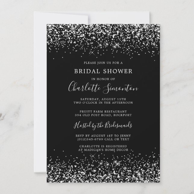 Bridal Shower Glitter Silver Black Invitation (Front)