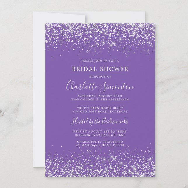 Bridal Shower Glitter Silver Royal Purple Invitation (Front)