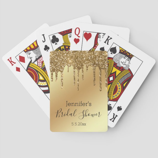 bridal shower gold dripping glitters luxury playing cards (Back)