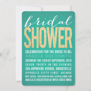 Bridal Shower Gold Glitter Emerald Party Invites