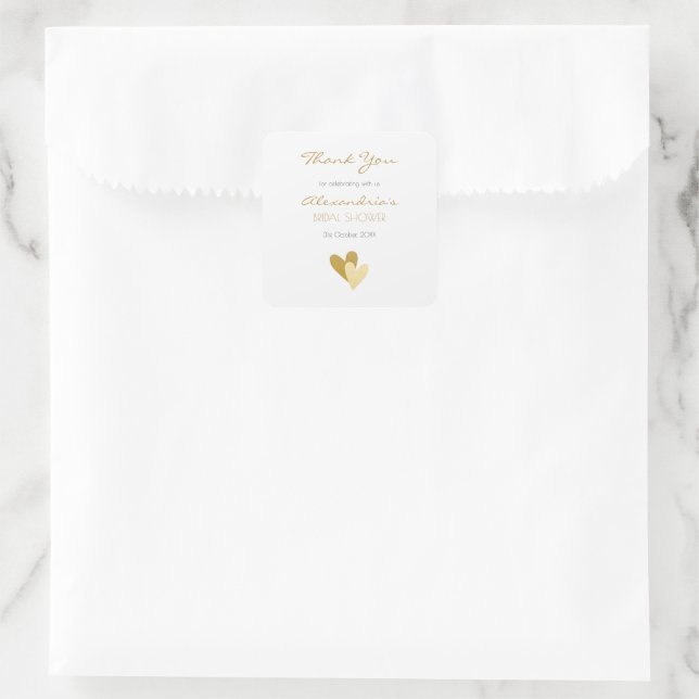 Bridal Shower Gold Hearts Square Sticker (Bag)