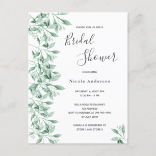 Bridal shower greenery botanical invitation script postcard
