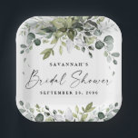 Bridal Shower Greenery Elegant Watercolor Bohemian Paper Plate<br><div class="desc">Design features elegant watercolor greenery eucalyptus,  olive branches,  and other leafy elements. "Bridal Shower" is printed in a modern stylish font surrounded by a few small falling leaves.</div>