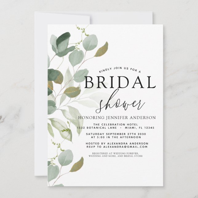 Bridal Shower Greenery Eucalyptus  Invitation (Front)