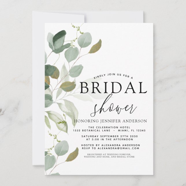 Bridal Shower Greenery Eucalyptus  Invitation (Front)