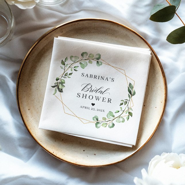Bridal Shower Greenery Eucalyptus Leaves Geometric Napkin (Creator Uploaded)