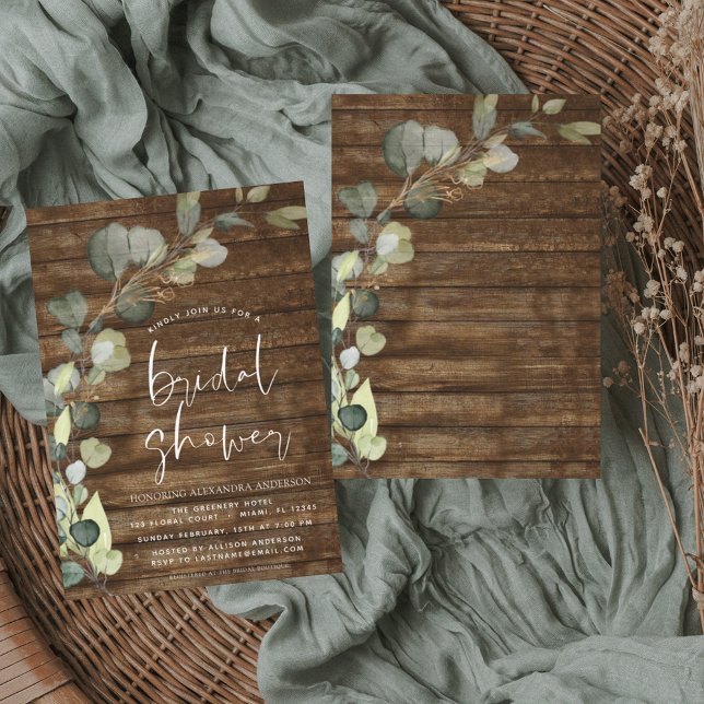 Bridal Shower Greenery Eucalyptus Rustic Wood Invitation (Creator Uploaded)