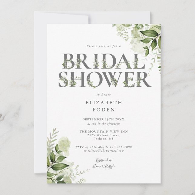 Bridal Shower Greenery Letter Monogram Invitation (Front)