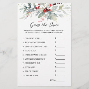 Bridal Shower Guess Price Winter Berries Foliage Stationery