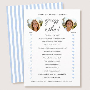 Bridal Shower Guess Who Party Game Card Photo Blue