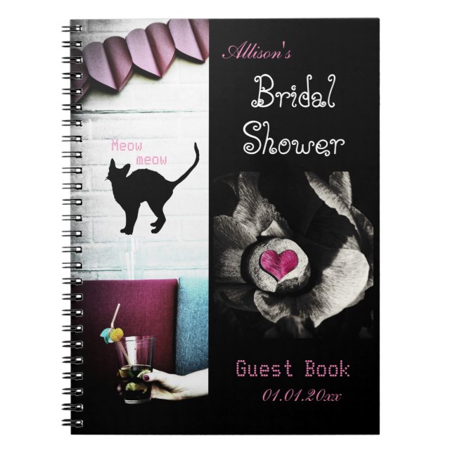 Bridal Shower guest book, planer with cat & hearth Notebook (Front)