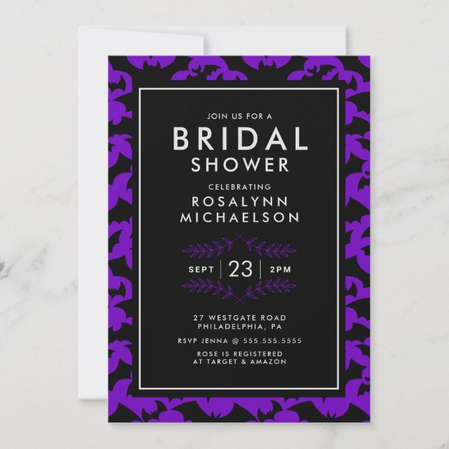 BRIDAL SHOWER | Halloween Purple Bat Pattern Invitation (Front)