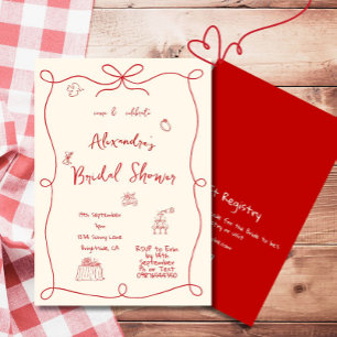 Bridal Shower Hand Drawn Red Whimsical Invitation
