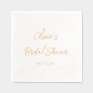 Bridal Shower Hand Lettered Modern Minimal Gold Foil Napkins