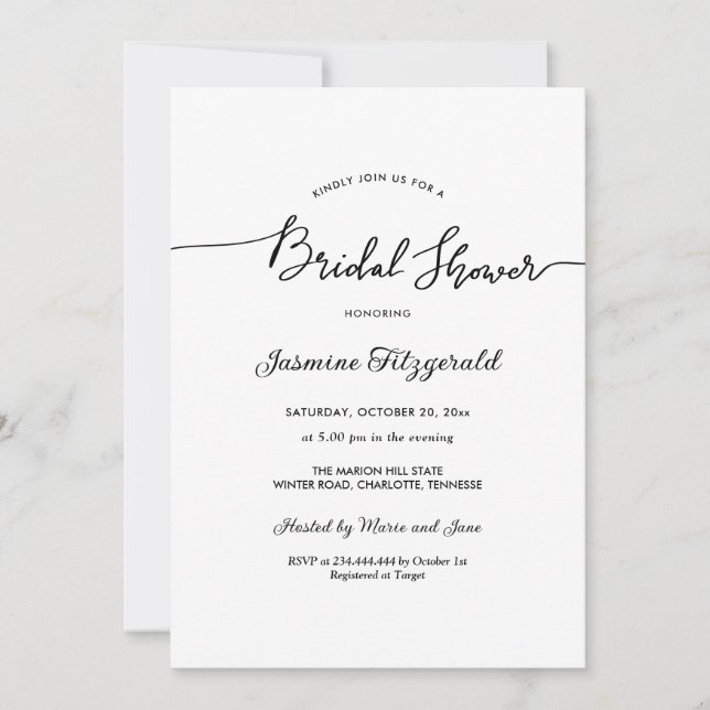 Bridal Shower Handwritten Script Elegant  Invitation (Front)