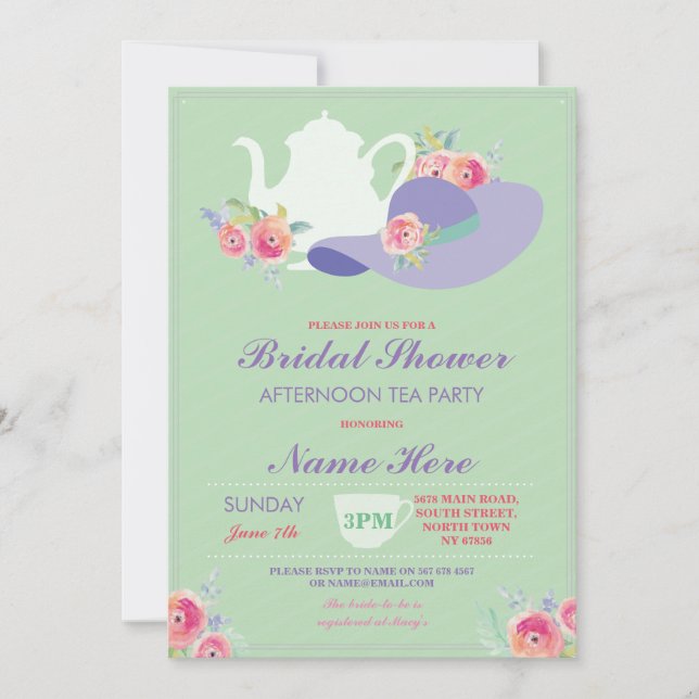Bridal Shower Hat Bachelorette Tea Party Invite (Front)